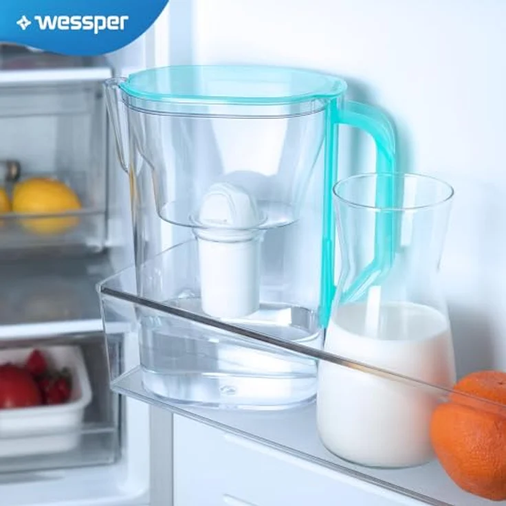 Wessper Wasserfilterkanne 2.7 L Kompatibel mit Brita Classic für Kühlschranktür | Wasser Filtersystem zur Reduzierung von Kalk, Chlor | Wasserfilterkanne + Wasserfilter AQUACLASSIC – Minze – Bild 5