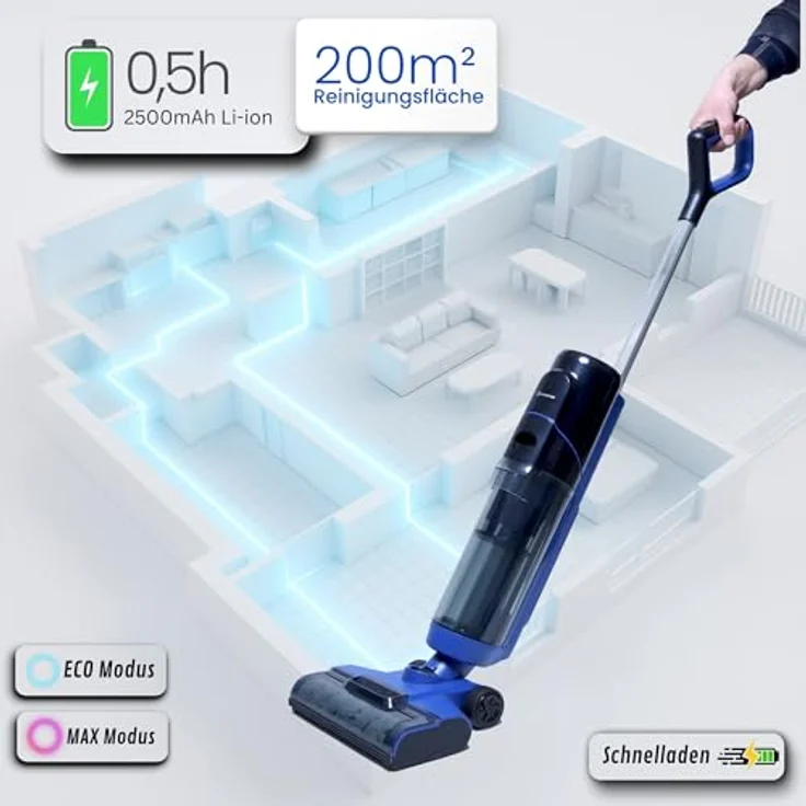 Sommertal W2, Kabelloser Wischsauger mit 360° Turbobürste, 0,5h Laufzeit, HEPA-Filter und Ladestation – Bild 5