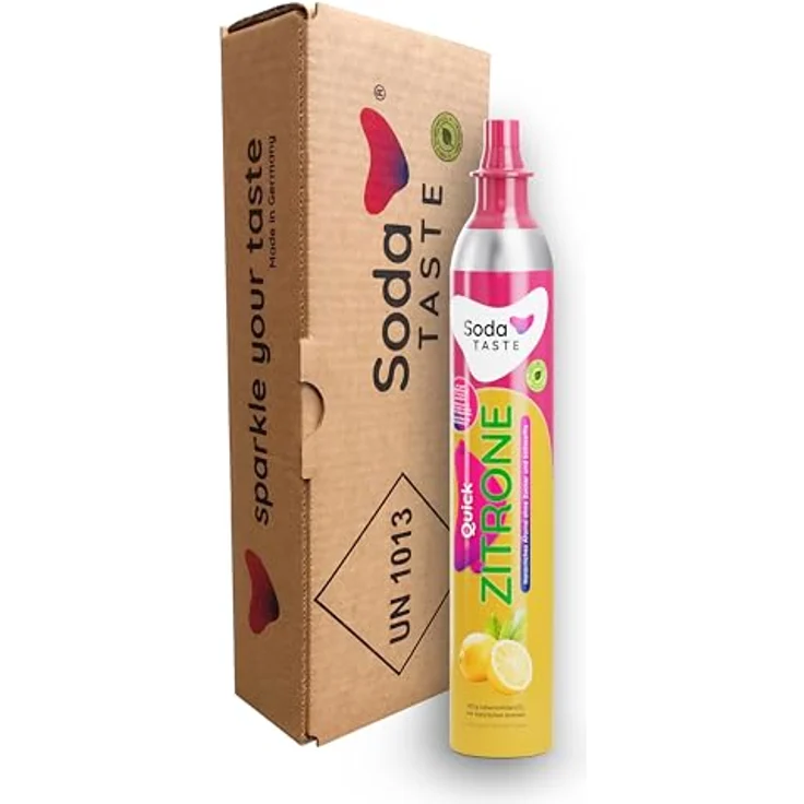 SodaTASTE Quick Zitrone CO2-Zylinder Refill für Wassersprudler, natürliches Zitronenaroma, zuckerfrei, für max. 60l Sprudelwasser, kompatibel mit Quick Connect System – Bild 1