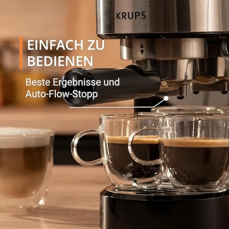 Krups Virtuoso Essential Espresso-Siebträgermaschine, 15 bar, Edelstahl-Applikationen, schlankes Design, inkl. Barista-Zubehör, Edelstahl, XP441810 – Bild 4