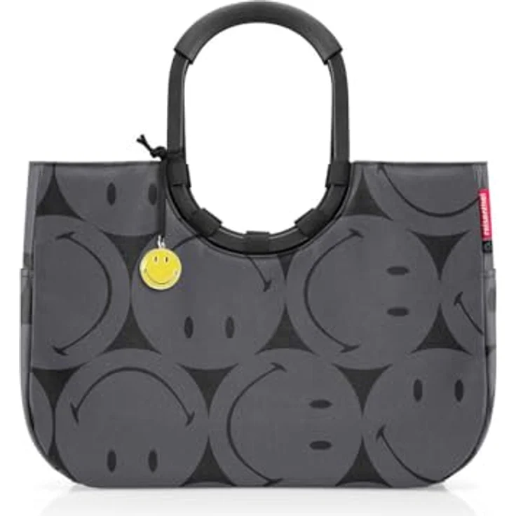 reisenthel Loopshopper Shopper Tasche L, 46 cm, geräumig, grau mit Smiley-Muster, wasserabweisend, innere Reißverschlusstasche – Bild 1