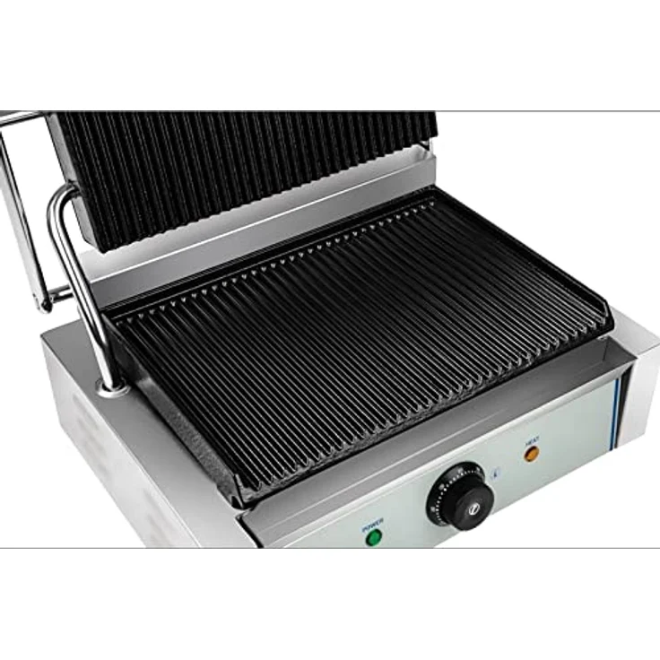 Royal Catering Kontaktgrill RCKG-2200-G, Elektrogrill mit 2200 W Leistung, geriffelte Gusseisenplatten, Edelstahl-Gehäuse – Bild 4