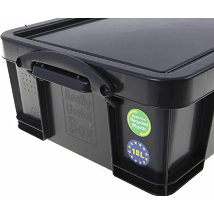 Really Useful Box 18BK Useful Box 18,0l schwarz, Kunststoffbox mit Deckel und Griffe, 100% recyceltes Material, für Büromaterial, CDs, DVDs und mehr geeignet – Bild 3