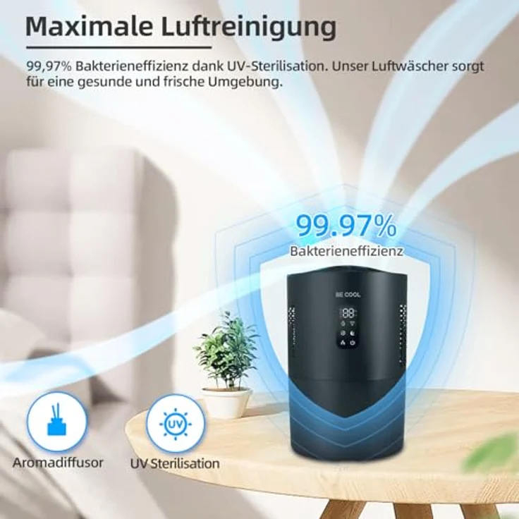 Be Cool 2in1 Luftwäscher mit UV-Sterilisationsfunktion, Verdunstungsfilter, 3 Luftfeuchtigkeitsstufen und Aromafunktion – Bild 5