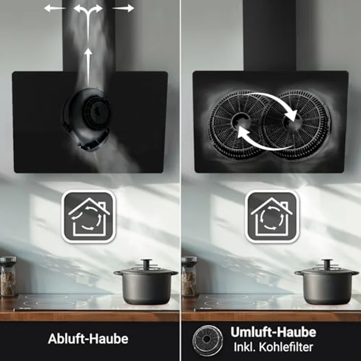 KKT KOLBE Dunstabzugshaube 80cm Abluft Umluft | Wandhauben Kopffrei | Schwarz | Glas | SensorTouch | Nachlaufautomatik | LED Licht | TRIO8015B - Preisvergleich – Bild 2