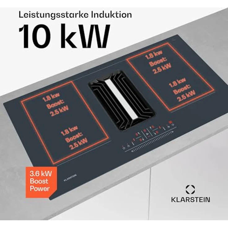 Klarstein AirJet 90 Induktionskochfeld mit Dunstabzug, Energieeffizienzklasse A++, 750 m³/h Absaugleistung, 10.000-W-Boost, Flexzonen, Touchpanel, Anthrazit – Bild 4