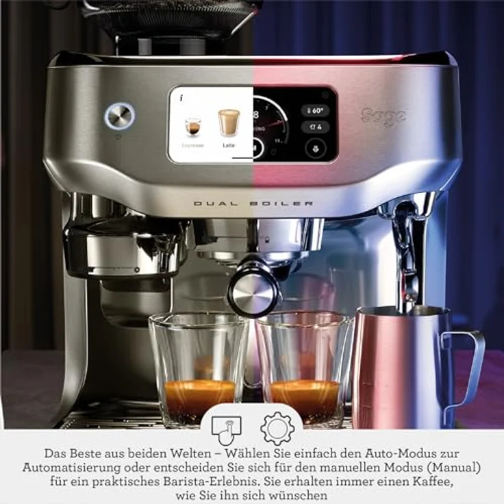 Sage The Oracle Dual Boiler, Kaffeemaschine mit manuellem & automatischem Milchaufschäumer, 45 Mahlgradeinstellungen, 16 Programme inkl. Espresso, Cappuccino & Flat White, Schwarzer Trüffel – Bild 3