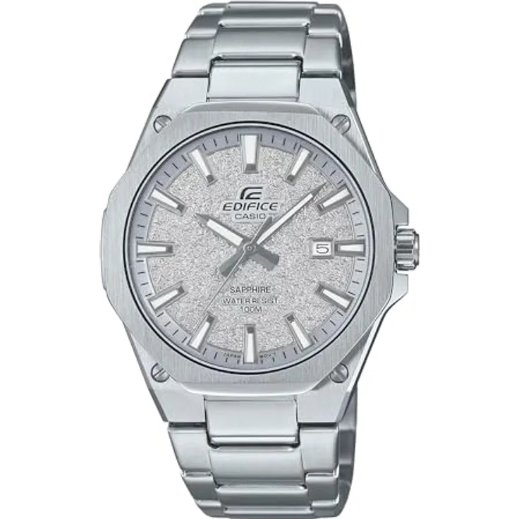 Casio EFR-S108DE-8AVUEF, Analog-Armbanduhr mit Kalenderfunktion, graues Zifferblatt, silbernes Edelstahlarmband, wasserdicht bis 10 bar