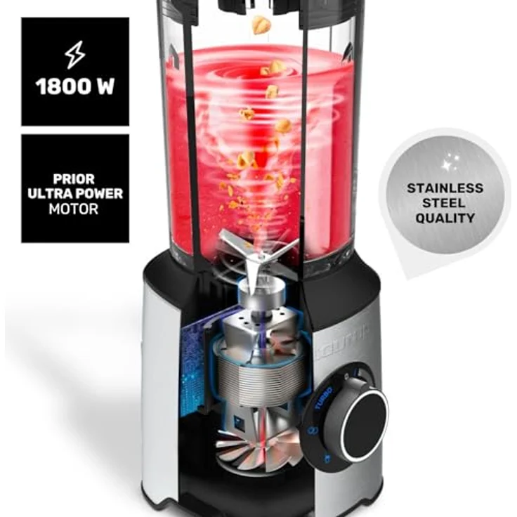 Taurus PRIOR ADVANCE+ 1800 Standmixer | 1800 W | 20 Turbo-Geschwindigkeiten + 4 Funktionen | Eiszerkleinerer | Smoothie | spülmaschinenfest | 6 Klingen | Fruchtfleischfilter + Transportbecher | – Bild 2