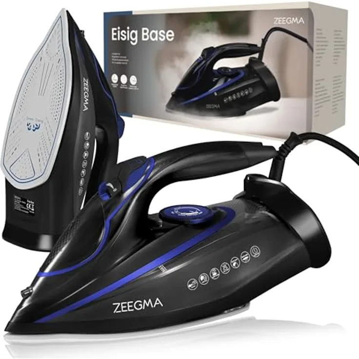ZEEGMA EISIG BASE, Bügeleisen 3100 W mit Keramikbeschichtung, Dampf- und Trockenbügeln, 40 g/Min. Dampfleistung, 320 ml Wassertank, selbstreinigend, Anti-Drip und Anti-Calc
