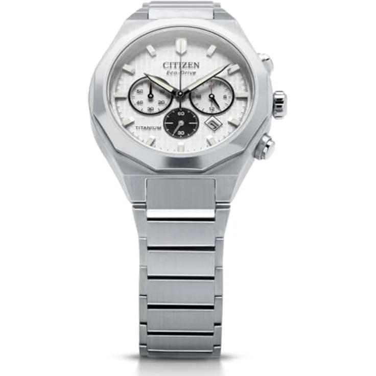 Citizen CA4690-51A Zenshin Senkei Eco-Drive Solar Chronograph, silberfarbenes Super-Titanium Gehäuse, Gliederband, 10 ATM wassergeschützt – Bild 5