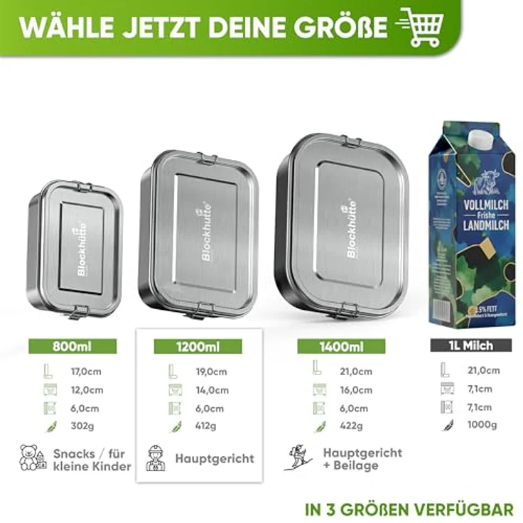 Blockhütte Brotdose 1200 ml, inkl. Austauschdichtung & Trennwand, Edelstahl, silber – Bild 3