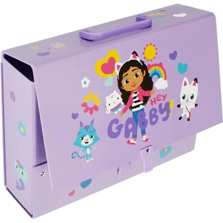 Gabby's Dollhouse A4 Handarbeitskoffer, lila mit stabilem Griff und sicherem Kunststoffclip, 33x25x9,5 cm – Bild 3