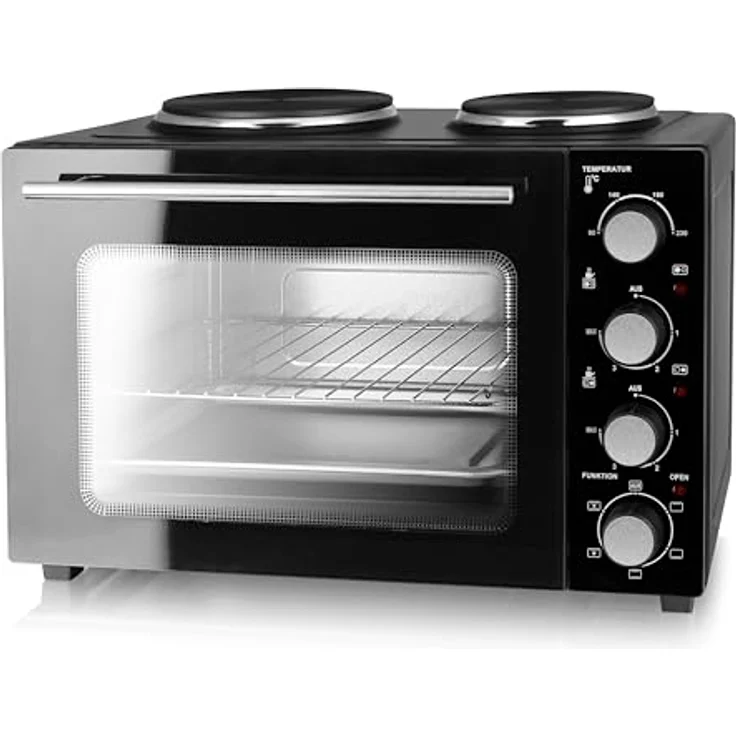 Emerio Multi Backofen MO-125236.4, Camping Küche mit 2 Kochplatten, Pizzaofen, schwarz – Bild 3