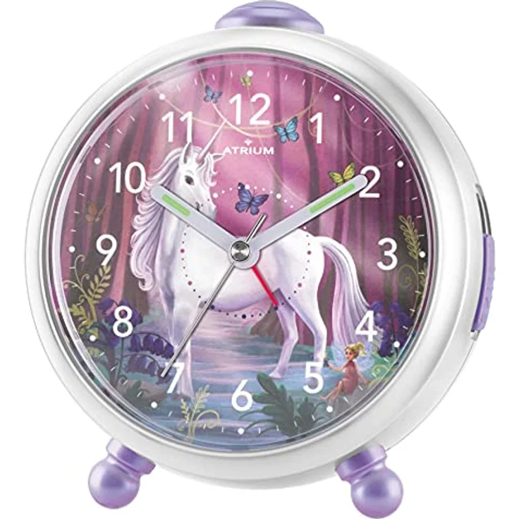 Atrium Kinderwecker Miraluna, Lautloser Quarzwecker mit Einhornmotiv, Licht und Snooze, lila-rosa-weiß, 11,5 x 11 x 7 cm – Bild 1
