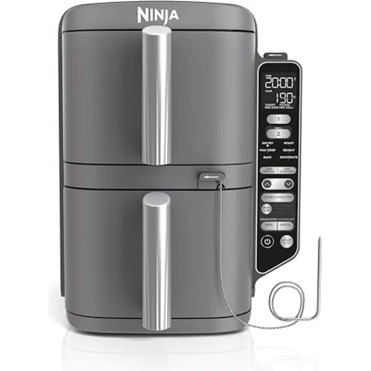 Ninja Double Stack XL Air Fryer Heißluftfritteuse mit digitalem Thermometer, 9,5 L Airfryer, vertikal, 6 Kochfunktionen, 8 Portionen, Grau SL451EU – Bild 1