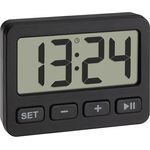 TFA Dostmann Digitale Miniuhr 60.2036.01, kompaktes Reisegerät mit Weckfunktion, Stoppuhr, Timer, Tastensperre, schwarz