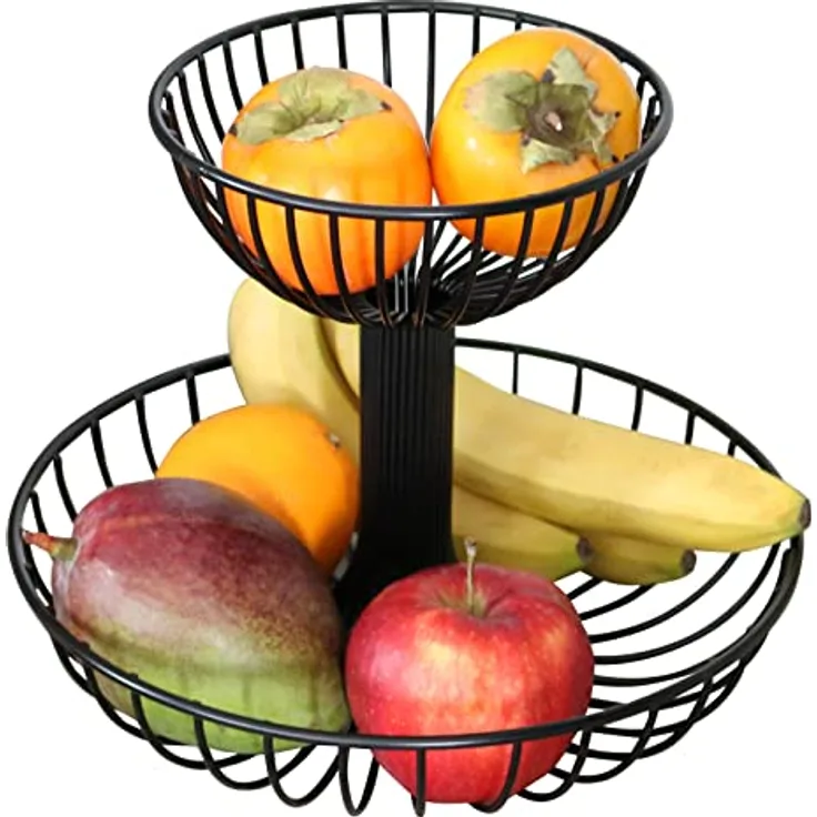 bremermann Obst Etagere, Obstschale, Drahtkorb rund, Ø ca. 18 und 30 cm, Schwarz Matt, Metallstreben, ideal für Dekoration und praktische Aufbewahrung
