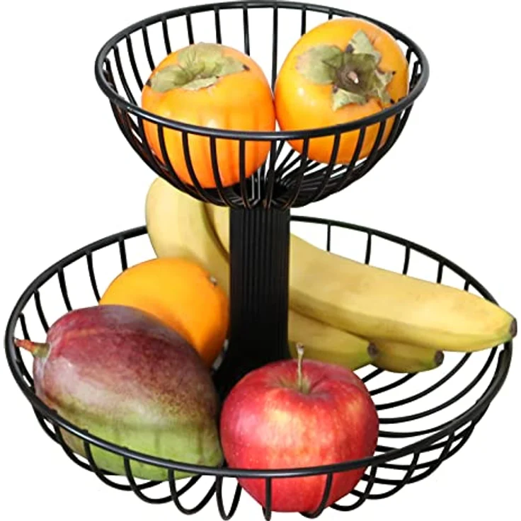 bremermann Obst Etagere, Obstschale, Drahtkorb rund, Ø ca. 18 und 30 cm, Schwarz Matt, Metallstreben, ideal für Dekoration und praktische Aufbewahrung – Bild 1