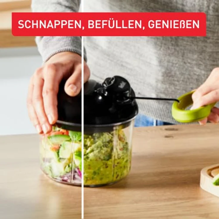 Tefal K13204 Ingenio 5-Sekunden-Zerkleinerer ohne Strom, Fassungsvermögen: 900 ml, Multizerkleinerer, Universalzerkleinerer für Gemüse, Obst, Zwiebeln, Nüsse, Knoblauch, Babynahrung, schwarz-grün – Bild 4