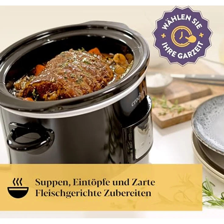 Crock-Pot CSC113X, Digitaler Schongarer mit 3,5 L für 3-4 Personen, programmierbarem Countdown-Timer, EU-Stecker, schwarz – Bild 2