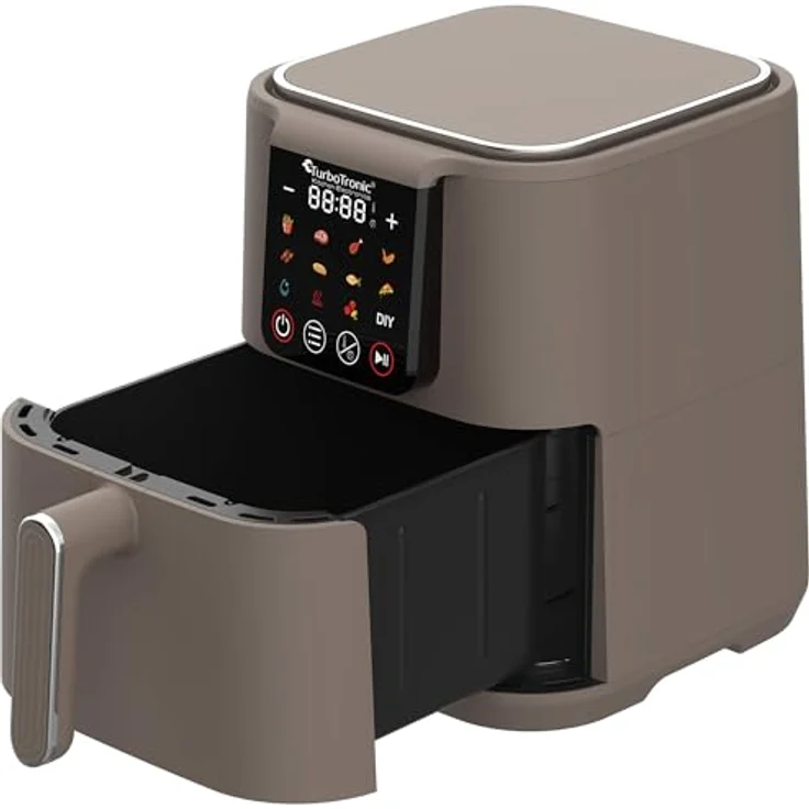 TurboTronic Heißluftfritteuse XL 6Liter 0,6kg Pommes mit Silikoneinlage 12 Programme digital Touch-Steuerung 1500W Power Airfryer 40-200°C Luftfritteuse Air Friteuse ohne Fett/Öl Grill, Silber – Bild 1