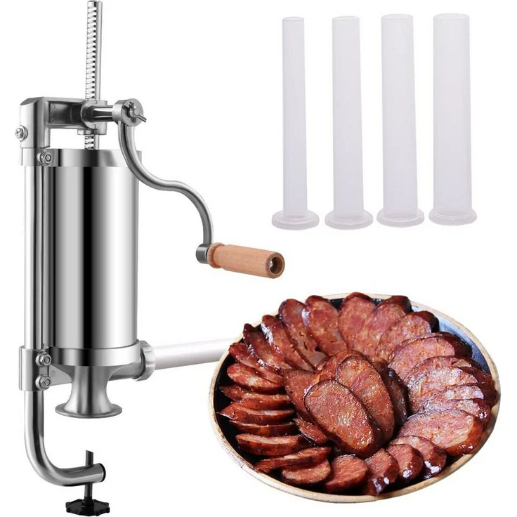 COSTWAY Wurstfüllaufsatz Wurstfüller, 1,5L, 4 Füllrohre (15/Ø19/Ø22/Ø25mm), Aluminium/Kunststoff, rutschfeste Schraubzwingenbefestigung – Bild 1