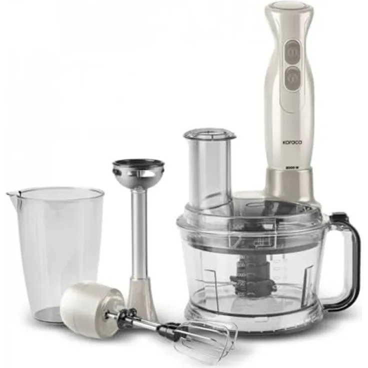 Karaca Pro-Multimax 6 in 1 Küchenmaschine, 2000W, beige & latte, 1,5 Liter, Edelstahl, Turbo-Funktion, leicht zu reinigen
