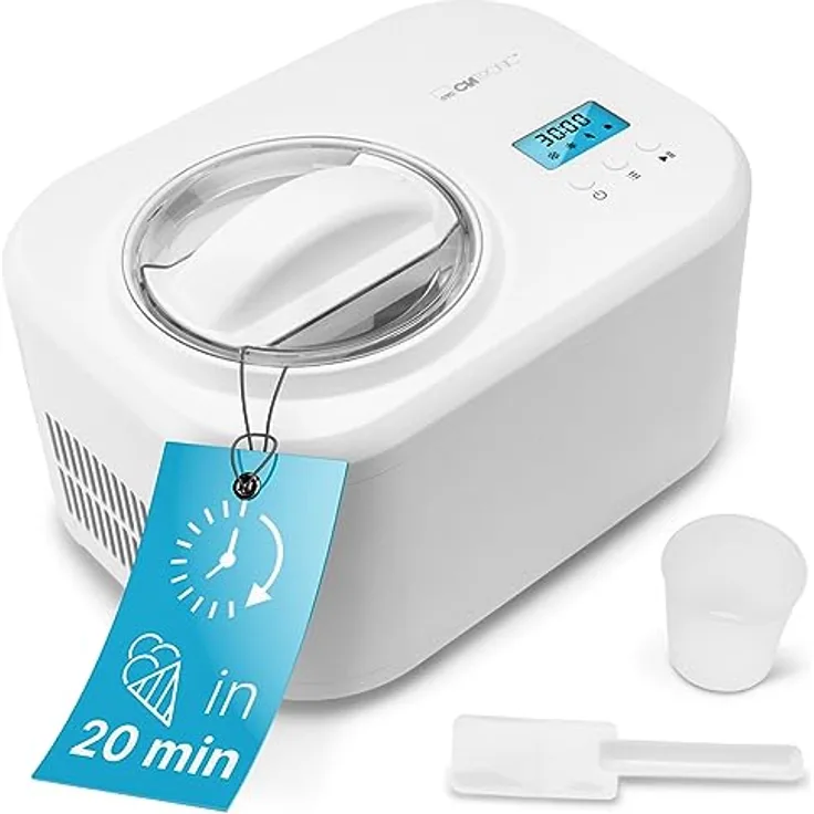 Clatronic® Eismaschine und Joghurtbereiter | Eis in 20 min. | für bis zu 1000ml | Eismaschine mit Kompressor | für Eis & Frozen Joghurt | Inkl. Rezeptvorschläge, Spachtel und Messbecher | ICM 3799