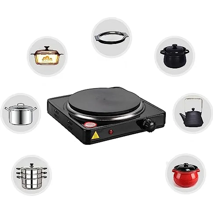 Retoo Elektrische Kochplatte für Küche oder Camping, Einzelkochplatte, Kochfeld für Büro, kleine Herdplatte, Temperatureinstellung, Mobile Campingkocher, Stove, 1000W Schwarz – Bild 4