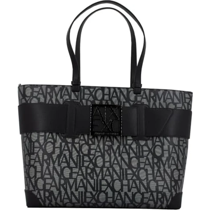 Armani Exchange Shopper Tasche, 55.5 cm x 12 cm x 29 cm, 100% Baumwolle, schwarz – Bild 1