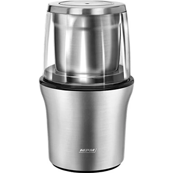 MPM MMK-06 Elektrische Kaffeemühle, BPA-frei, 70 g Kaffee pro Minute, 200 W MMK-06M, Edelstahl
