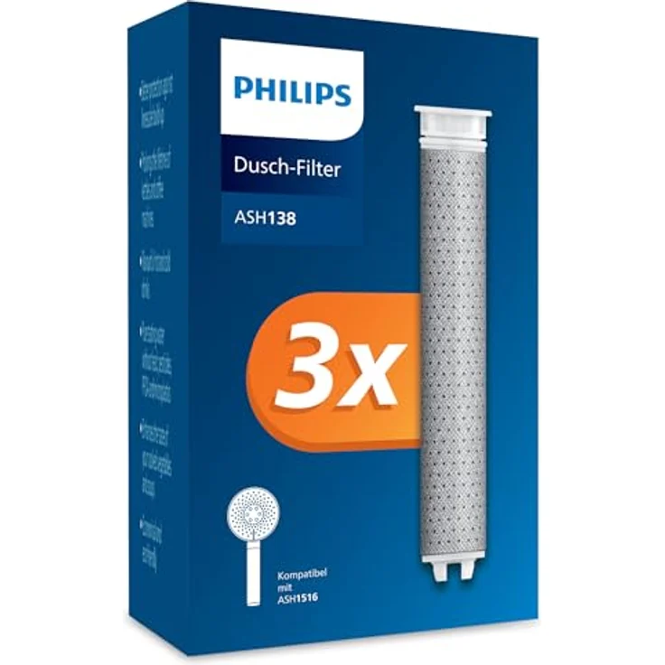 Philips ASH138/10 Ersatzfilter für Duschbrause ASH1516, 3 Filterkartuschen zur Chlorreduzierung, langlebig aus Polypropylen – Bild 2