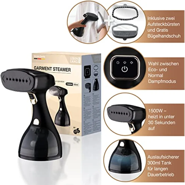 LEBENLANG Steamer Dampfglätter (1500W, 300ml, Quick & Go Automatik) LCD Hand Dampfbürste Dampfglätter Kleidung & Hemden bügeln – Bild 2