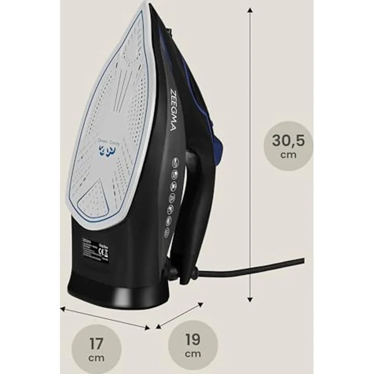 ZEEGMA EISIG BASE, Bügeleisen 3100 W mit Keramikbeschichtung, Dampf- und Trockenbügeln, 40 g/Min. Dampfleistung, 320 ml Wassertank, selbstreinigend, Anti-Drip und Anti-Calc – Bild 2