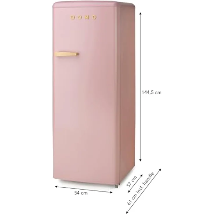 Domo DO91708R, Freistehender Kühlschrank in Rosa mit Holzoptik-Griff, 218 l, Energieklasse D, 39 dB – Bild 2
