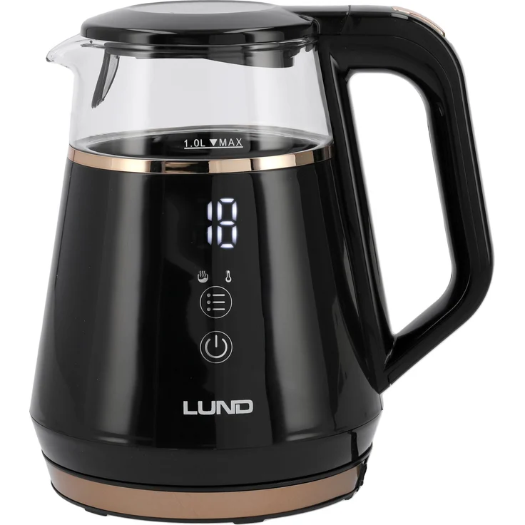 LUND Wasserkocher 1L, regulierbare Temperatur, schwarz