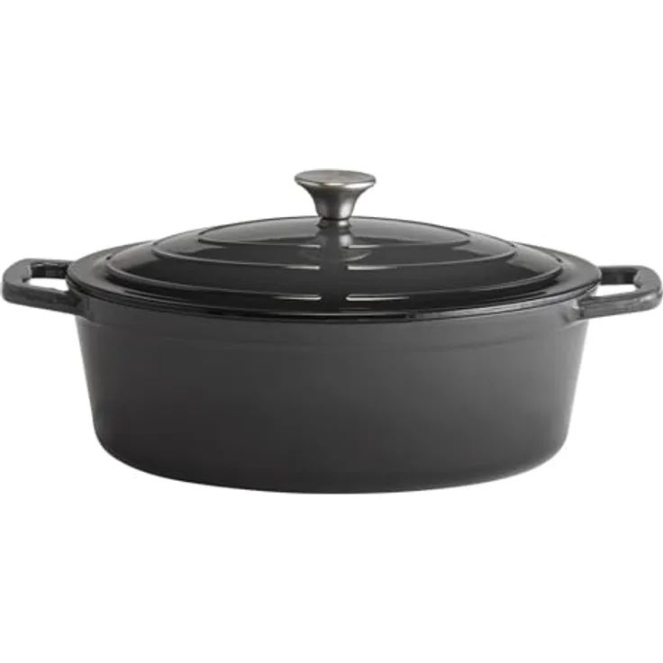 APS 88309 Bräter "5 STARS", Gusseisen, induktionsgeeignet, ofenfest, inkl. Deckelhalter, 33 x 25 cm, 5 Liter, anthrazit