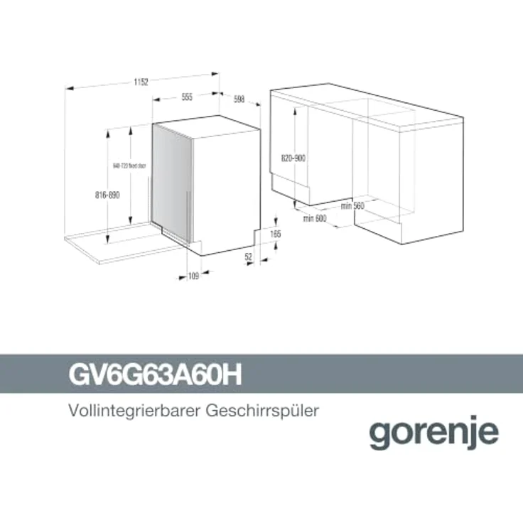 Gorenje GV6G63A60H vollintegrierter Geschirrspüler 60 cm, 16 Maßgedecke, EEK A, 7 Programme, TotalDry, BottleWash, FlexUse – Bild 3