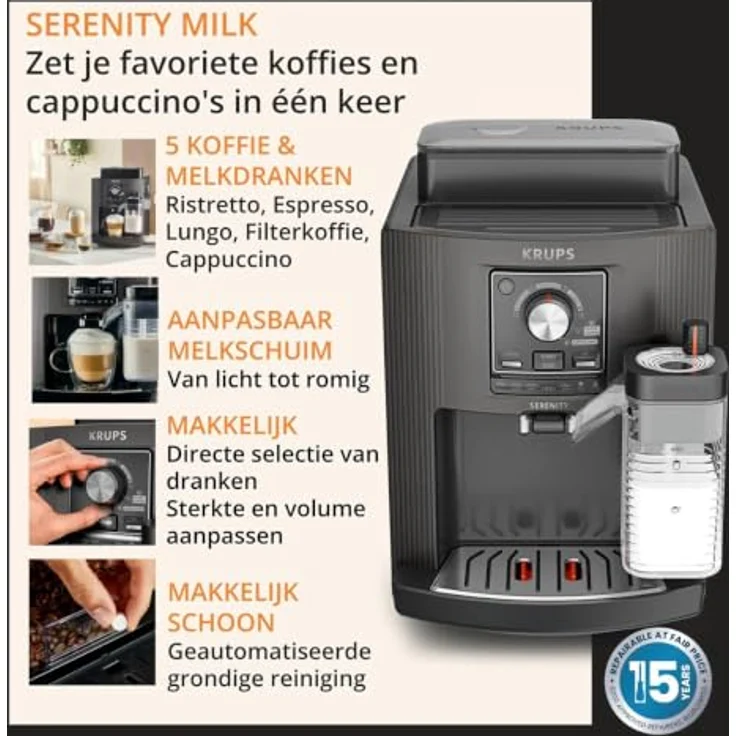 Krups Kaffeevollautomat EA402H Serenity Milk, 5 Getränke, Milk Maestro-Technologie, automatische Reinigung, 2 Tassen – Bild 3