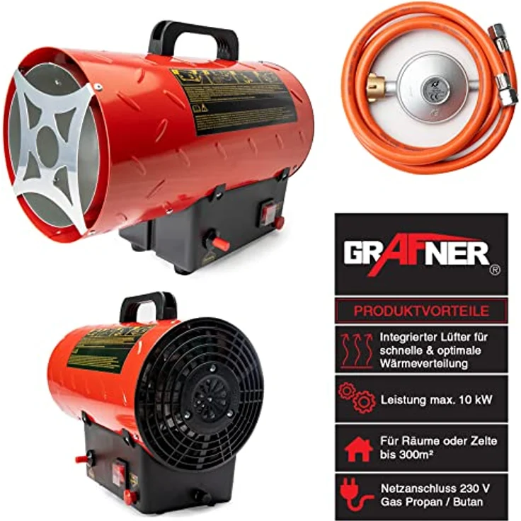Grafner Gasheizer Gasheizgebläse Heizlüfter Bauheizer 10kW Heizstrahler EH10936, Heizstrahler – Bild 2