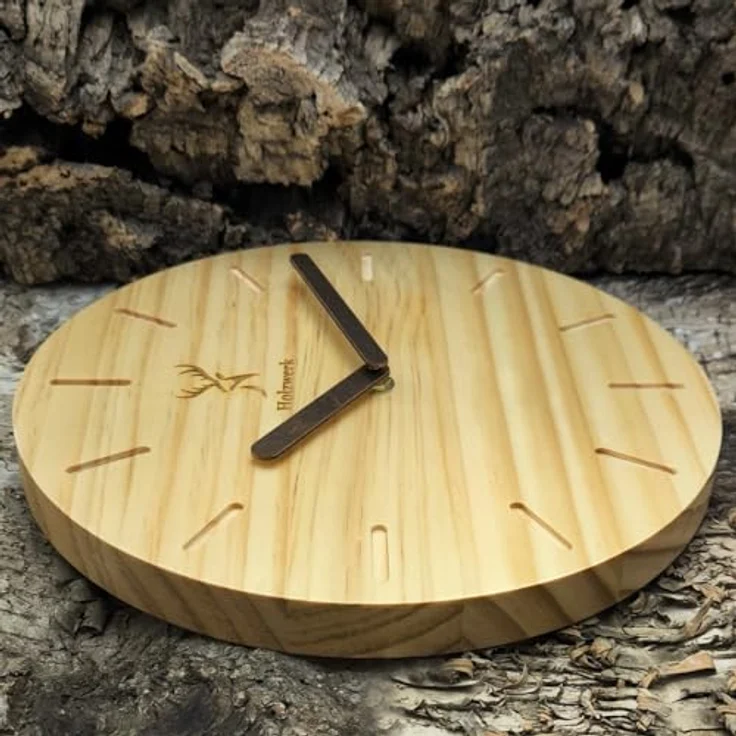 Holzwerk Germany Natur Holz Wanduhr Vintage, lautloses Uhrwerk, handgefertigtes Massivholz Buche, Braun, 25 cm – Bild 2