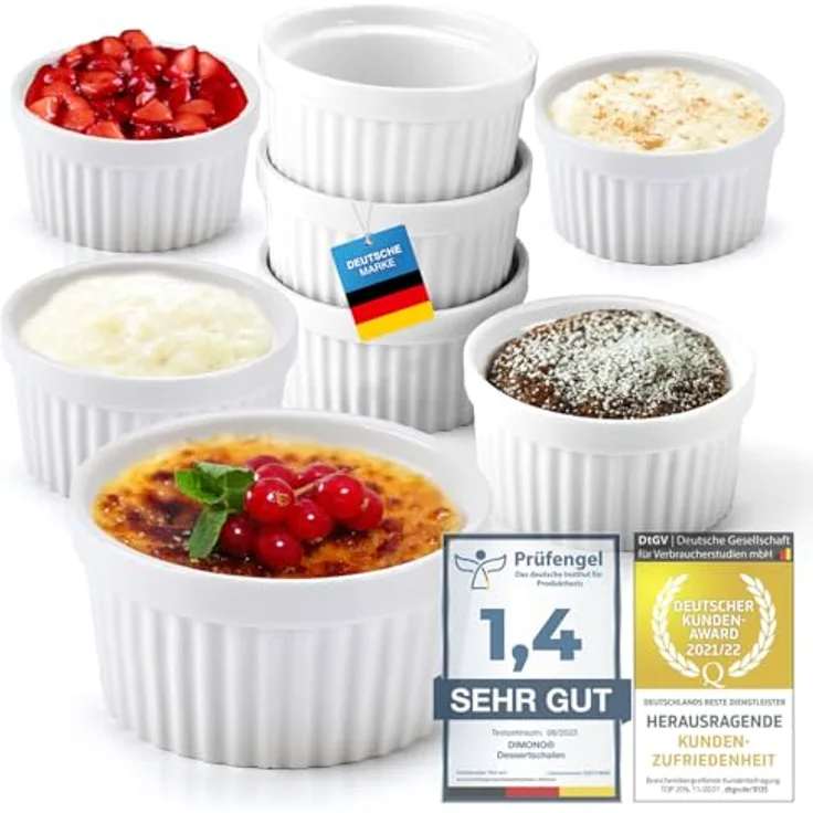 Dimono® Dessertschalen-Set, 8-teilig, 170 ml, ofenfest und gefrierschrankgeeignet, Keramik für Desserts, Muffins und Soufflés