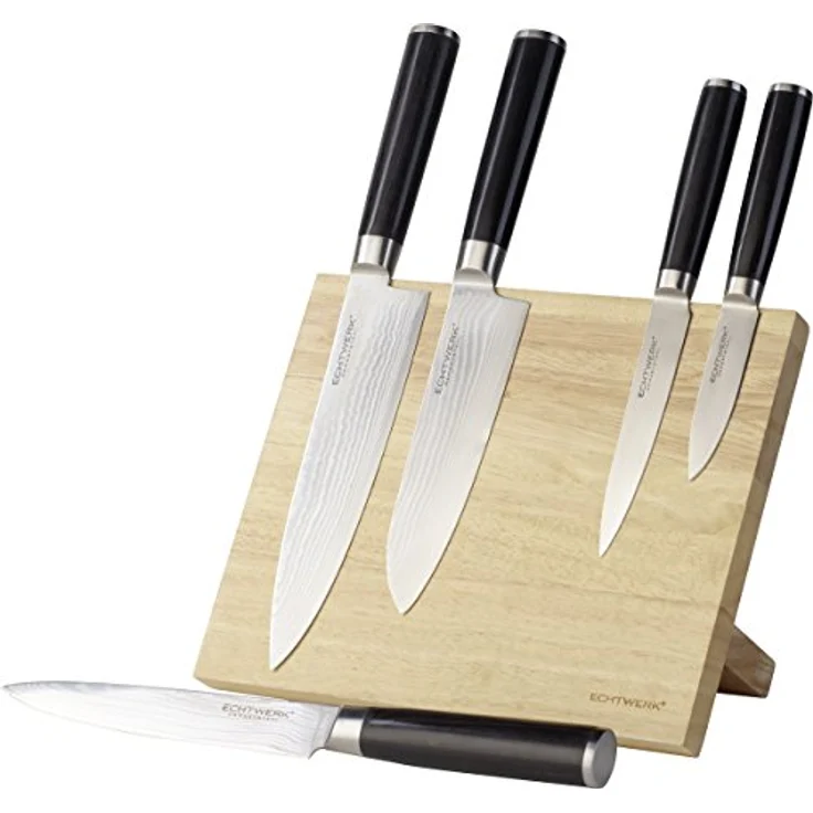 ECHTWERK Magnet-Messerblock (6tlg), Damaszener Messer-Set mit ergonomischem Pakka-Holzgriff, Holzblock 22 cm hoch – Bild 2