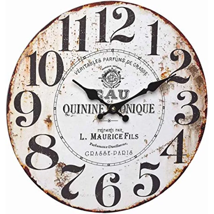 TFA Dostmann Quinine tonique Vintage Analoge Wanduhr, 60.3045.10, Retro Rost-Effekt, 37 cm, MDF Holzfaser, weiß-schwarz