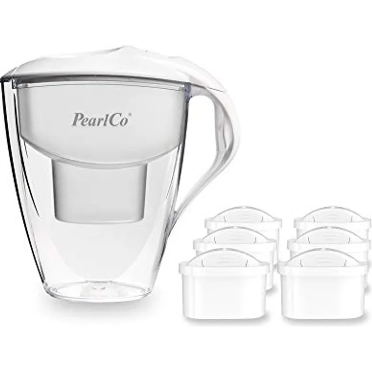 PearlCo Wasserfilter Astra (weiß) - mit 6 unimax Filterkartuschen - passend zu Brita Maxtra