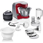 Bosch Küchenmaschine Serie 4 MUM5X734, integrierte Waage, Planetenrührwerk, 1000 W, dunkelrot/silber