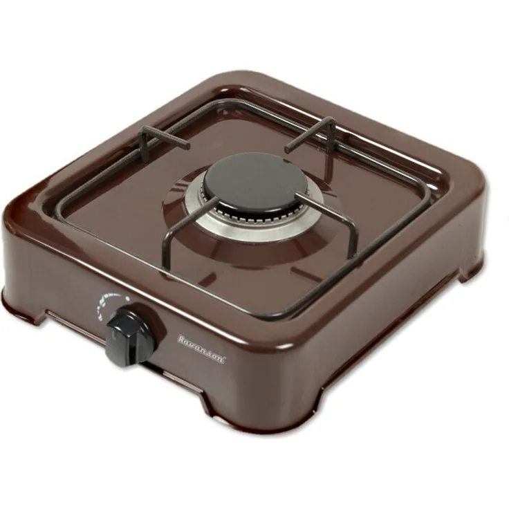 Ravanson Gas cooker K-01BR, freistehender 1-Zonen Herd mit 2,11 kW Leistung und Drehspiess, braun