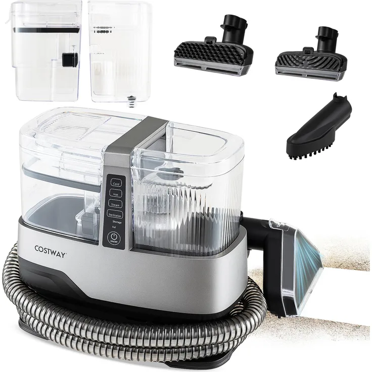 COSTWAY Dampfreiniger 1800W, Nasssauger mit 4 Modi, Selbstreinigung, 2 Wassertanks, schwarz