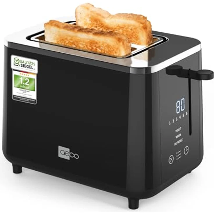 aeco toastlab PRO Toaster 2 Scheiben, Edelstahl schwarz, mit LED-Touch, 6 Bräunungsstufen, extra breite Schlitze, Auftau- & Aufwärmfunktion, 920W, Liftfunktion, Krümelfach, Abschaltautomatik – Bild 1